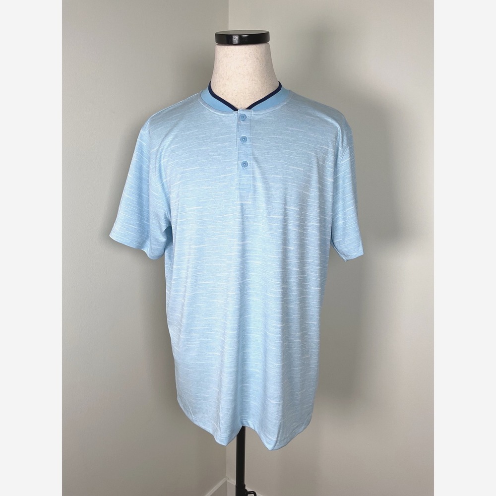 Prince XL Mens Slub Texture Collar‎ Polo Shirt Cerulean Heather Wicking UPF 30+